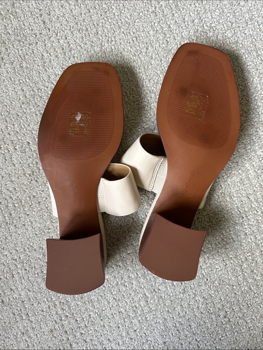 Madewell Cream and Tan Block Heel Slide Sandals - Picture 5 of 5